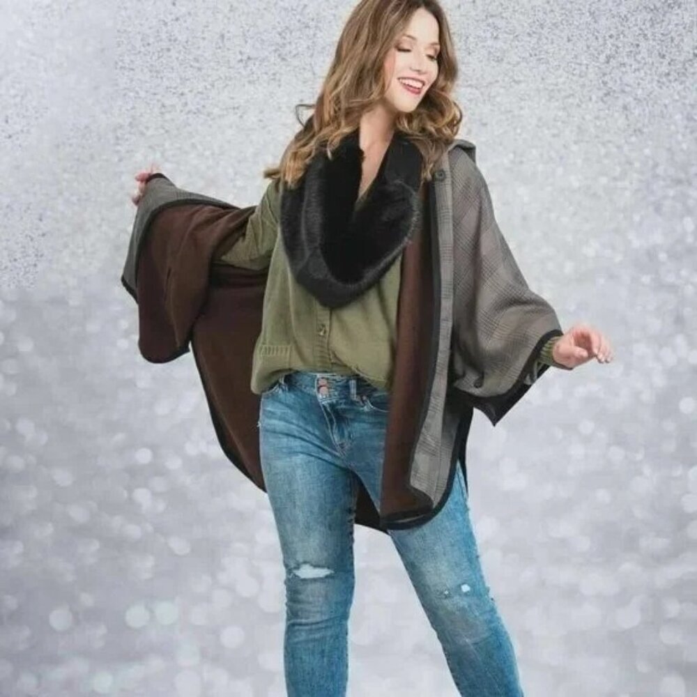 CABI Baskerville Reversible Topper Brown & Black Sz M/L #4227 NWOT